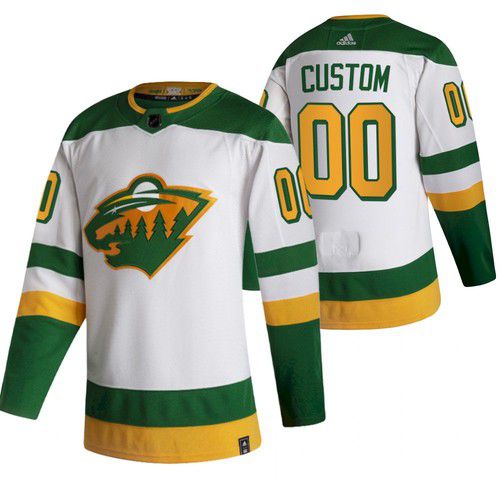 Men Minnesota Wild 00 Custom White NHL 2021 Reverse Retro jersey